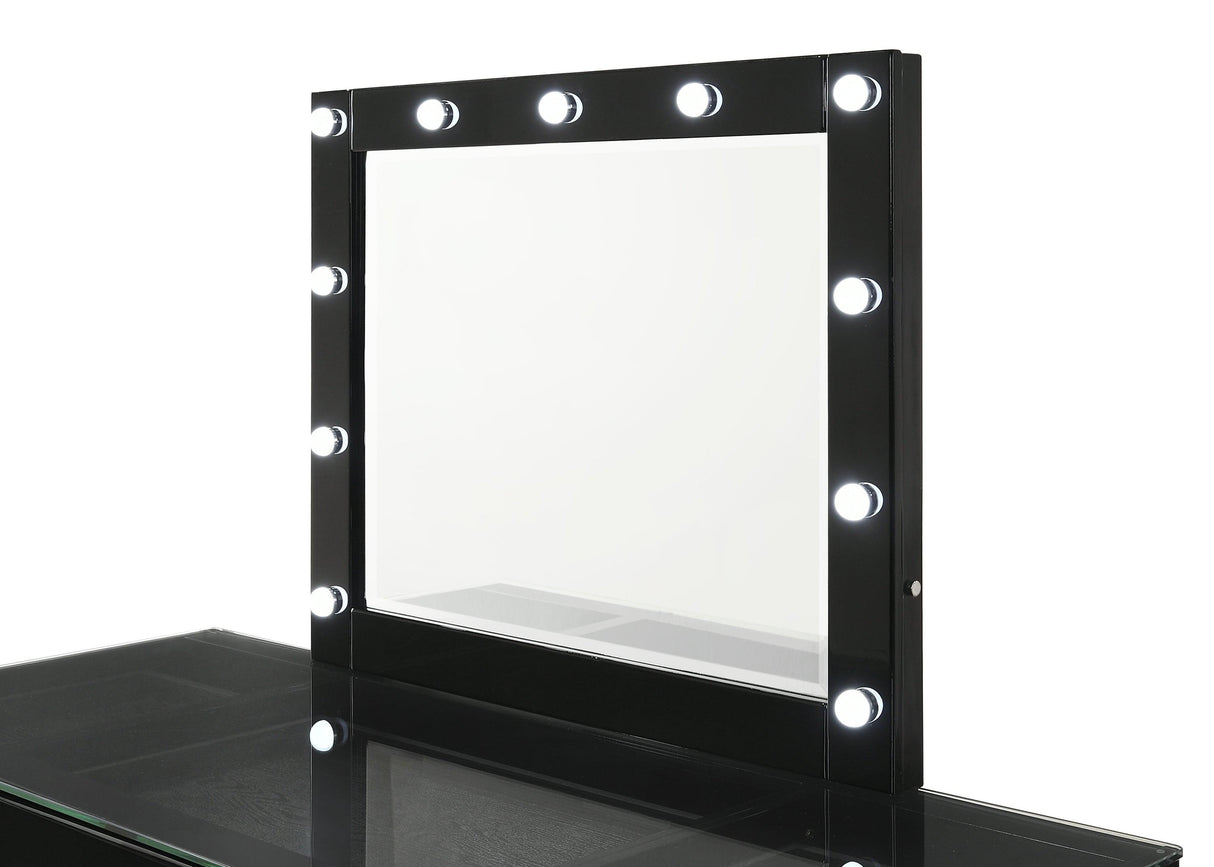 Avery Black Makeup Vanity Set with Lighted Mirror by Crown Mark at Eve Furniture