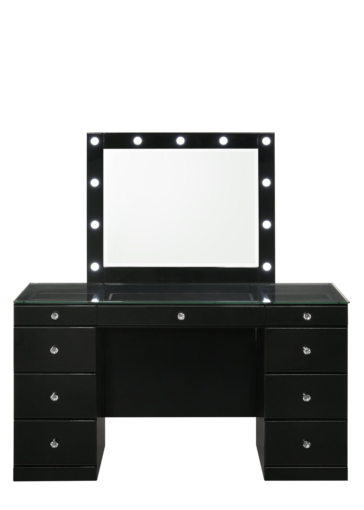 Avery Black Makeup Vanity Set with Lighted Mirror by Crown Mark at Eve Furniture