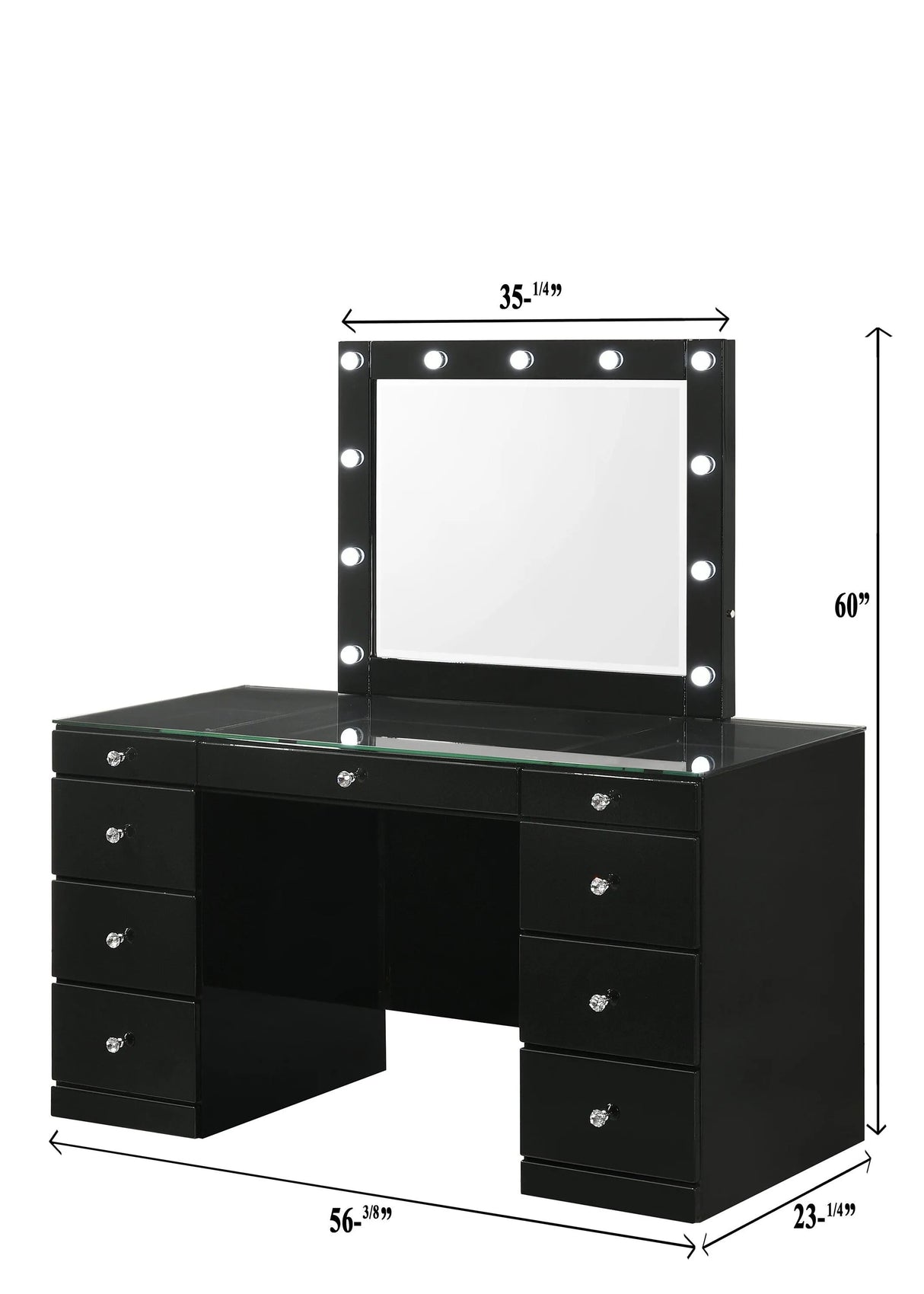Avery Black Makeup Vanity Set with Lighted Mirror by Crown Mark at Eve Furniture