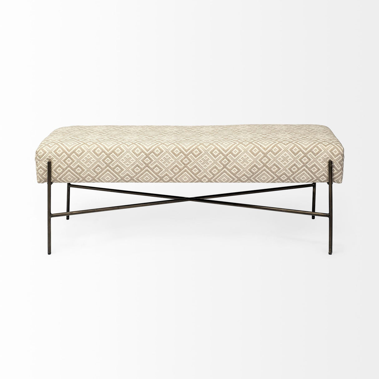 Avery II 55L x 17W Off White Upholstered Seat With Metal Base Accent Bench by Mercana at Eve Furniture