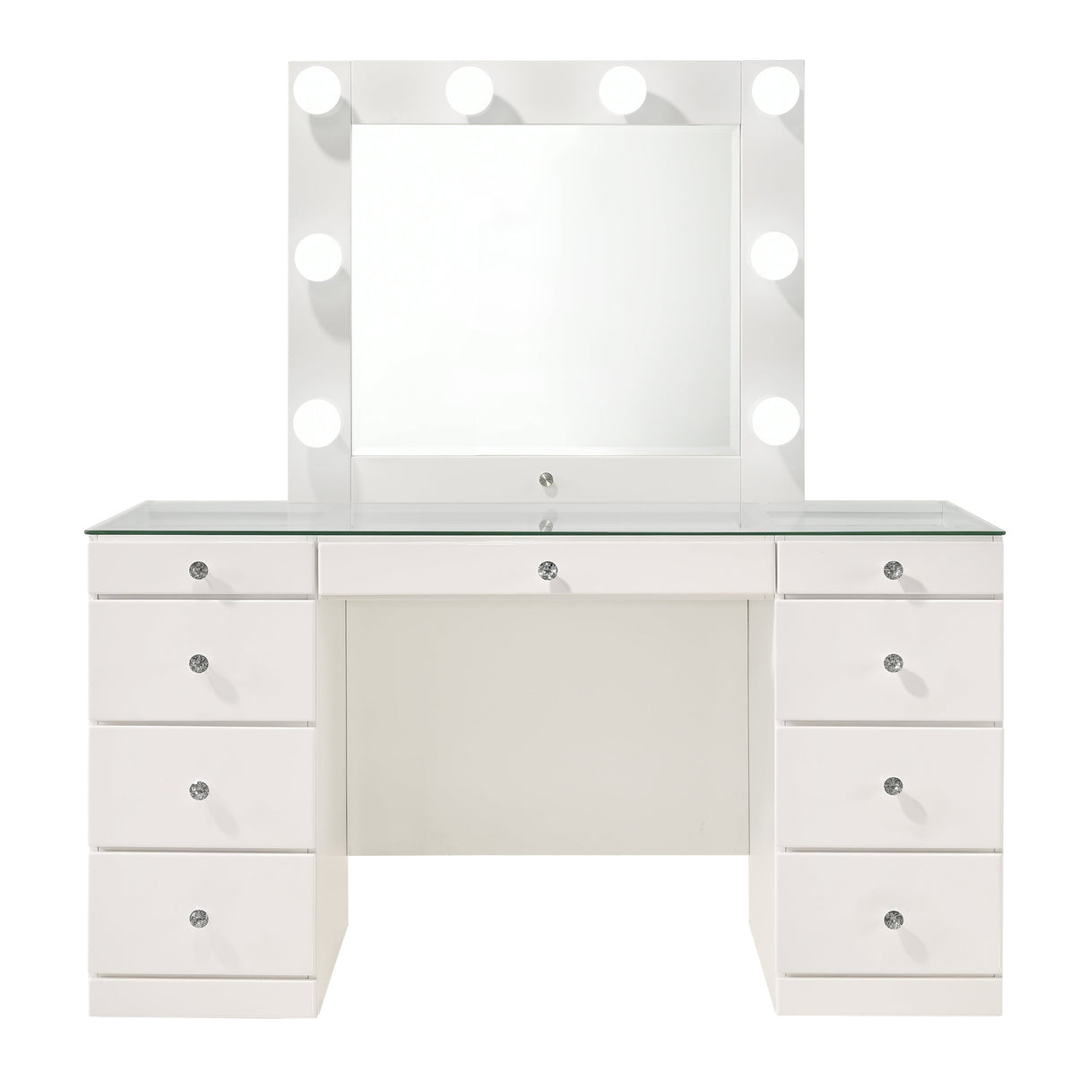 Avery White Vanity Set w/LED Mirror & Stool
