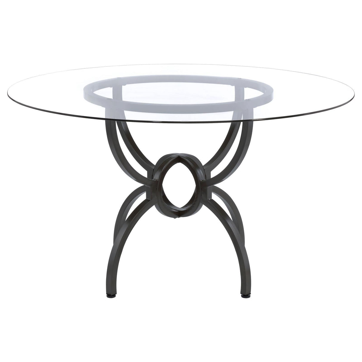 Aviano Clear and Gunmetal 48" Round Glass Top Dining Table by Coaster at Eve Furniture
