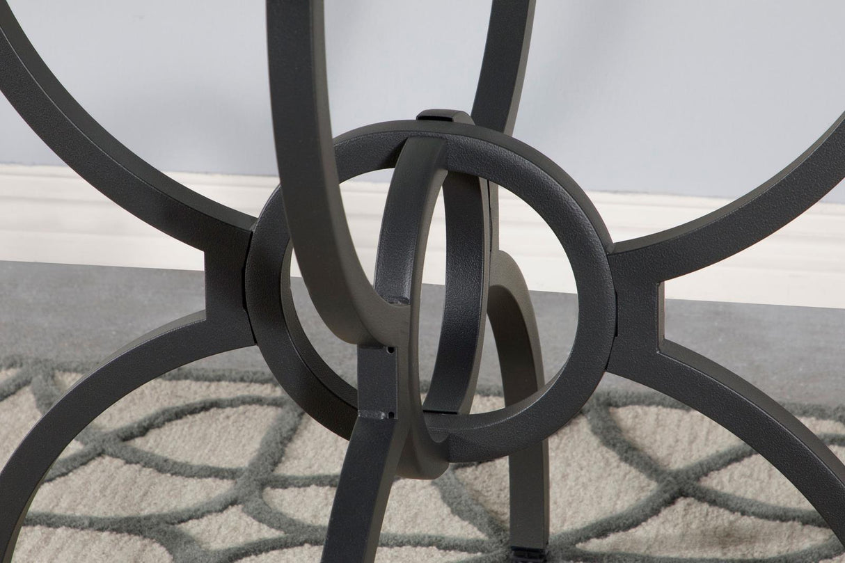 Aviano Clear and Gunmetal 48" Round Glass Top Dining Table by Coaster at Eve Furniture