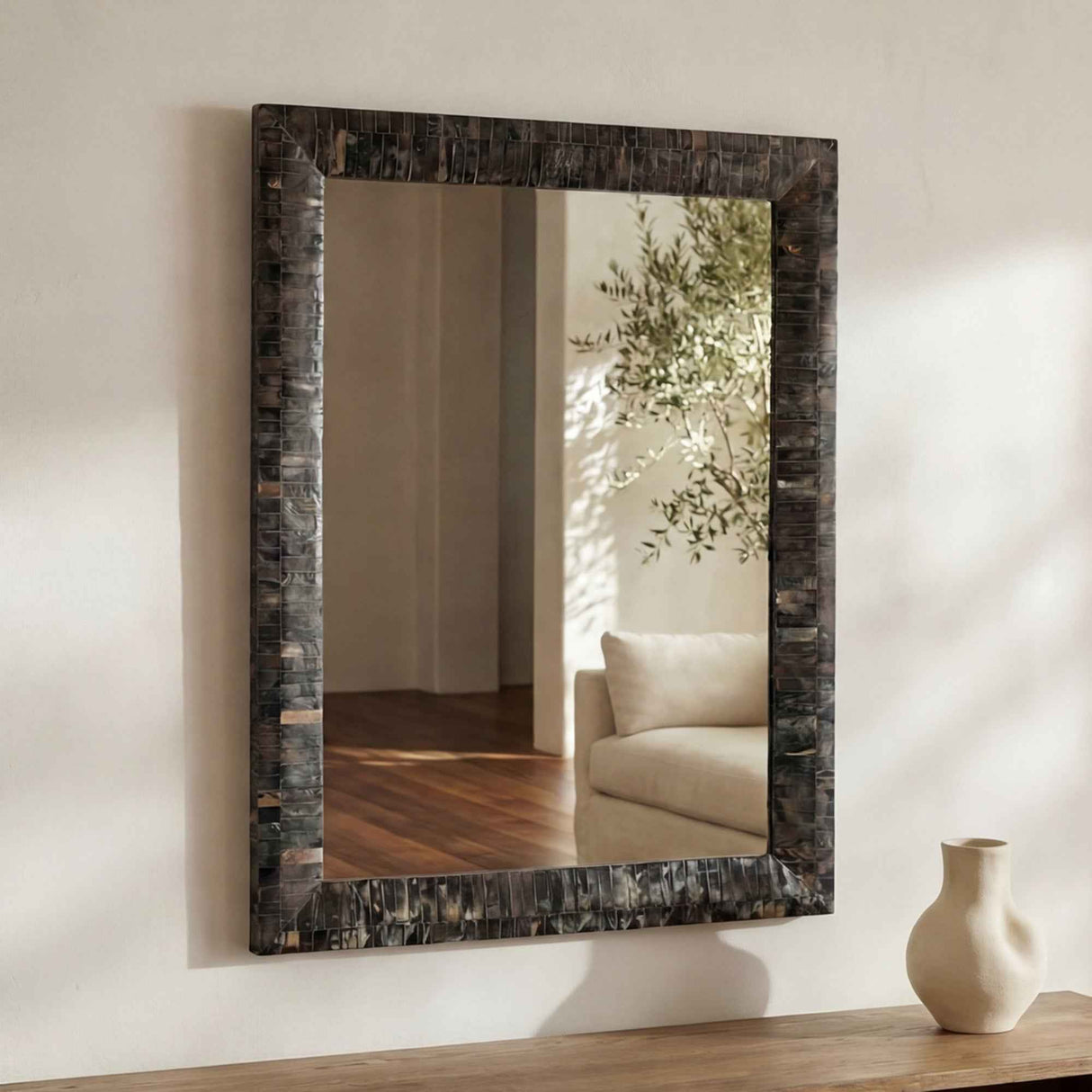 Avis Black Horn Inlay Mirror
