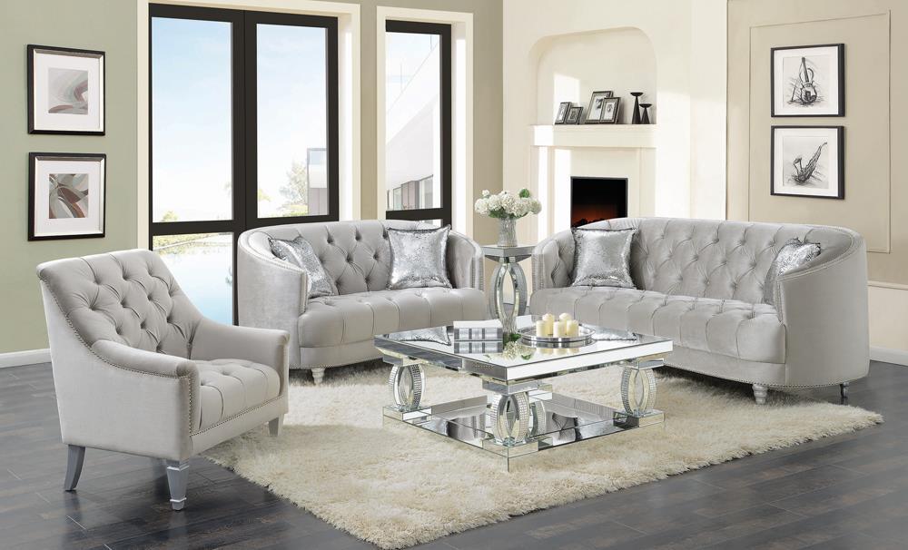 Avonlea Gray Sloped Arm Tufted Loveseat by Coaster at Eve Furniture