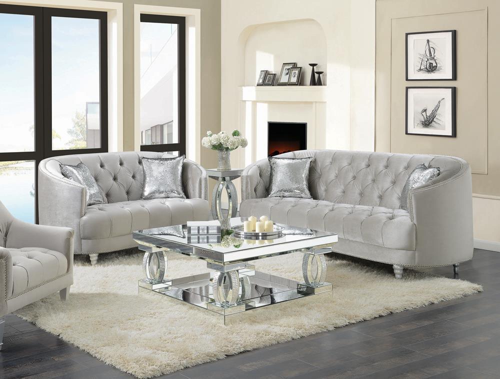 Avonlea Gray Sloped Arm Tufted Loveseat by Coaster at Eve Furniture
