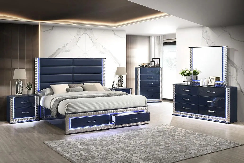 Aya Led Dark Navy Platform Bedroom Set by New Era Innovations at Eve Furniture
