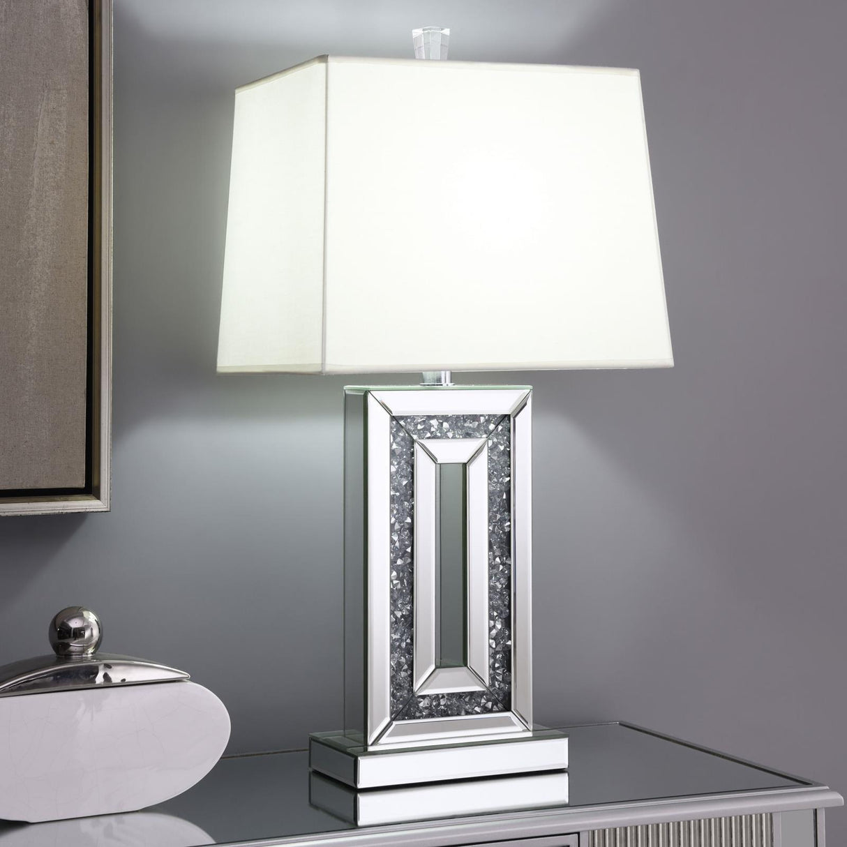 Ayelet White and Mirror Table Lamp with Square Shade by Coaster at Eve Furniture