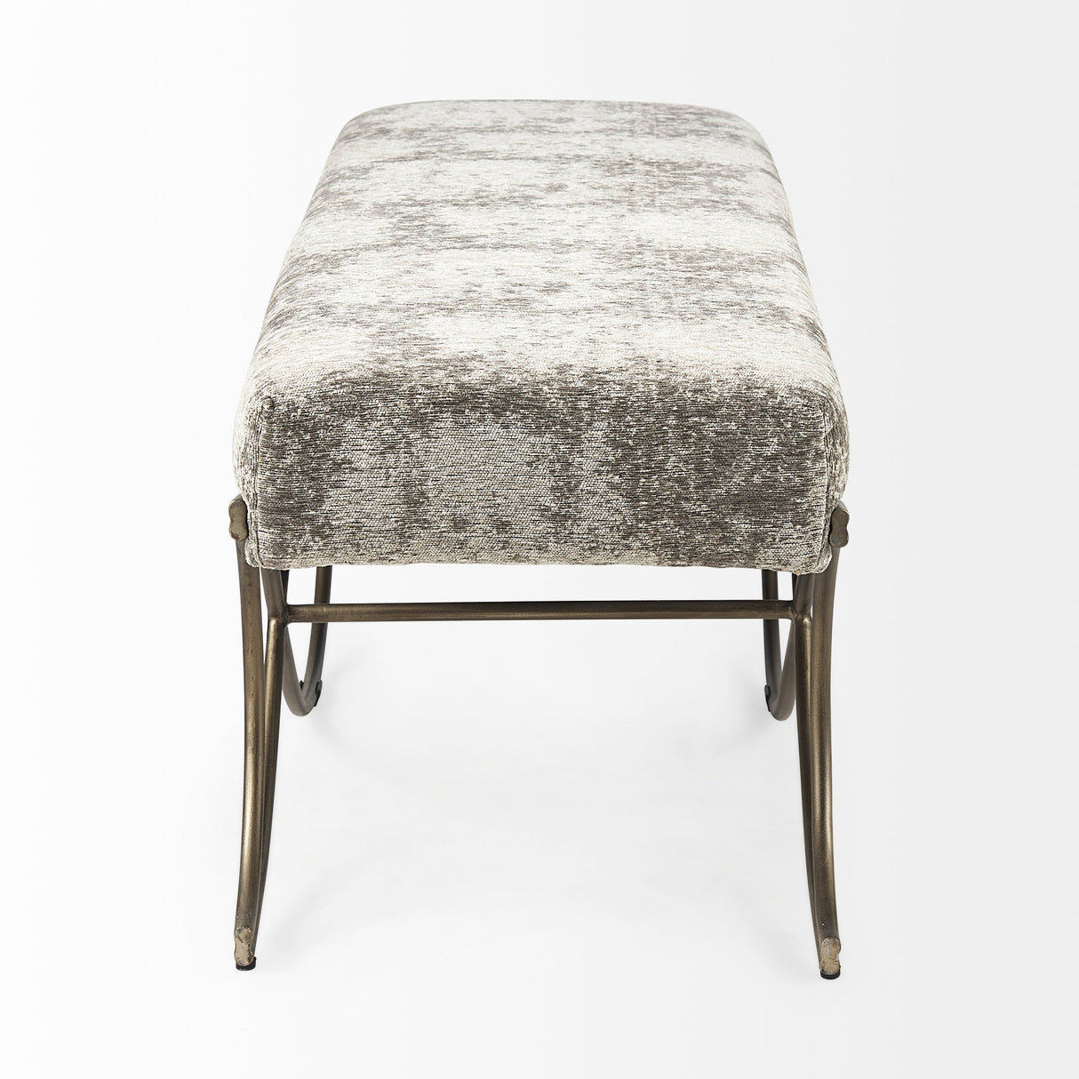 Ayla 55L x 17.6W x 18H Light and Dark Gray Fabric Seat W/ Antique Gold Metal Frame Bench by Mercana at Eve Furniture