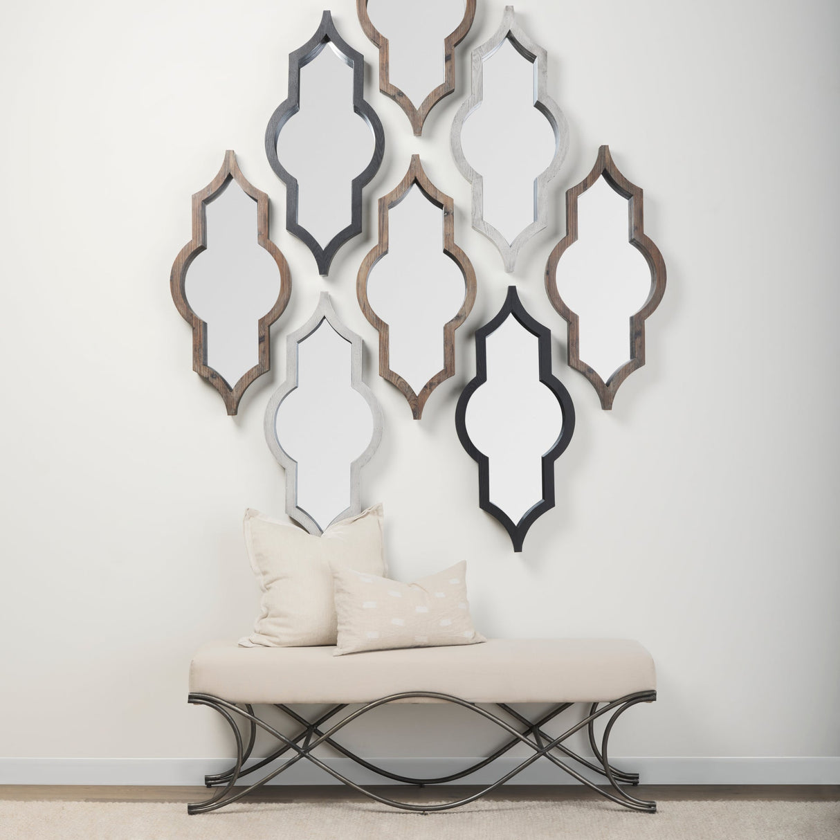 Ayla Cream Fabric Seat W/ Antique Nickel Frame Bench by Mercana at Eve Furniture