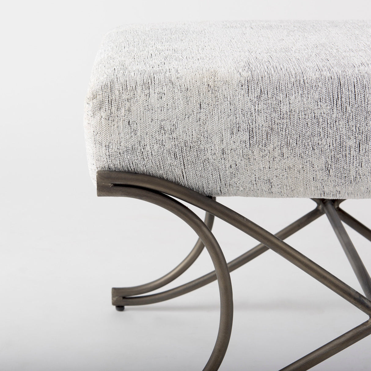 Ayla Dark Gray Fabric Seat W/ Dark Nickel Metal Frame Bench by Mercana at Eve Furniture