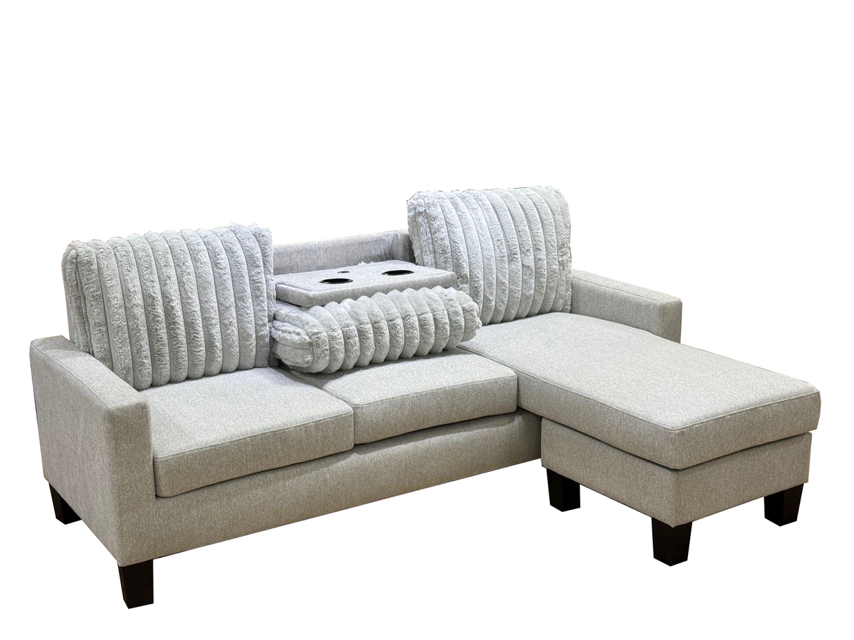 Ayla Gray Velvet Corduroy Reversible Sofa Chaise
