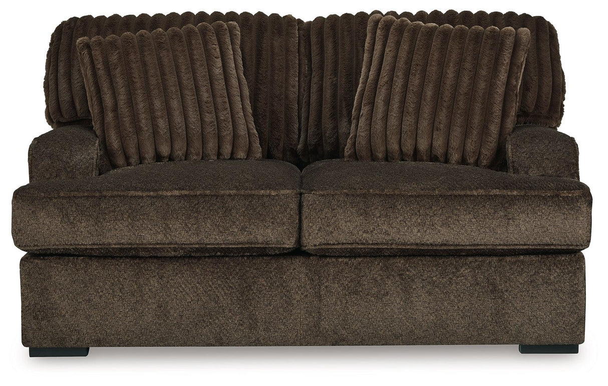 Aylesworth Chocolate Loveseat by Ashley at Eve Furniture