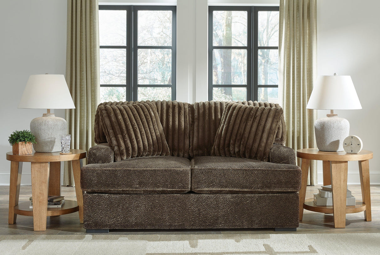 Aylesworth Chocolate Loveseat by Ashley at Eve Furniture