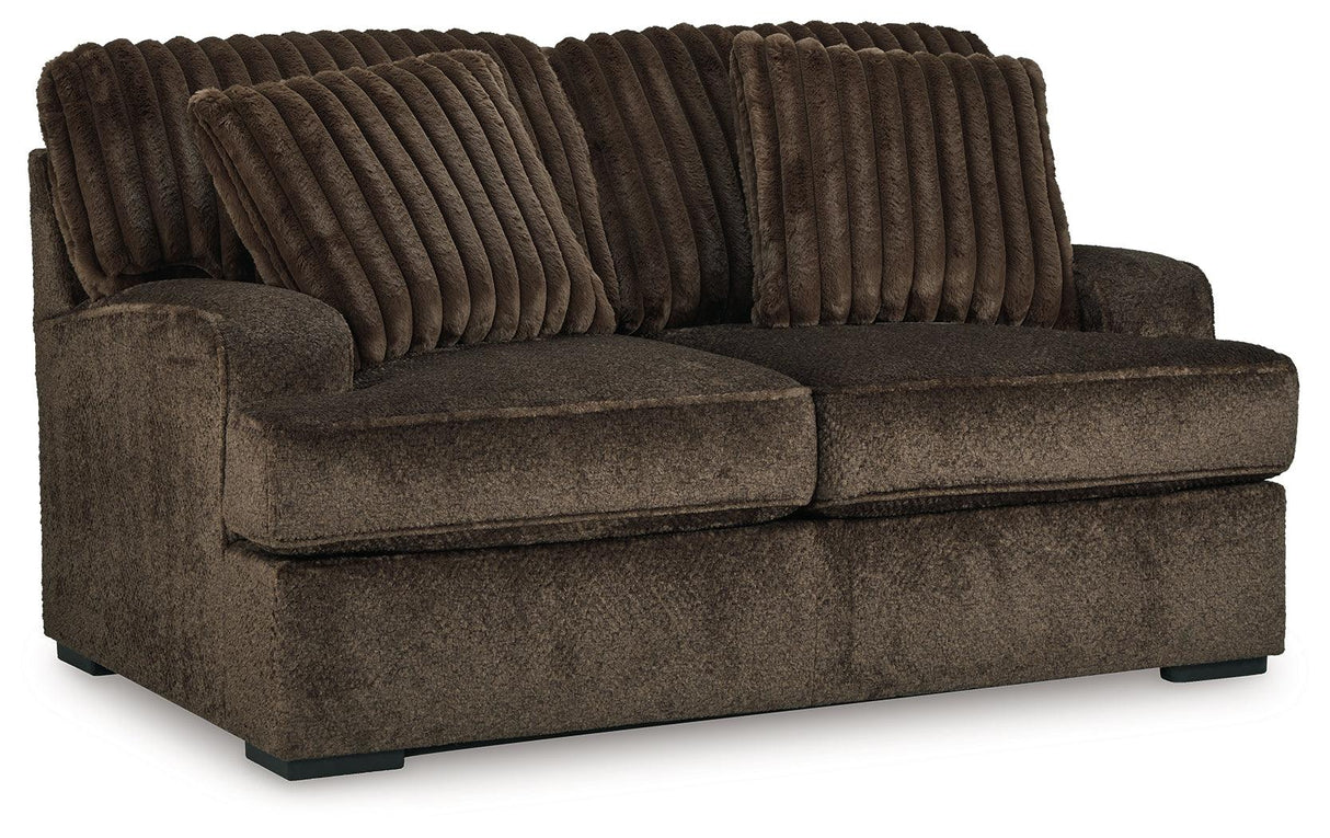 Aylesworth Chocolate Loveseat by Ashley at Eve Furniture