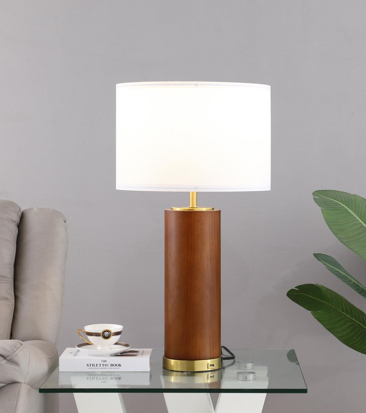 Aziel Cappuccino and Gold Drum Shade Bedside Table Lamp by Coaster at Eve Furniture