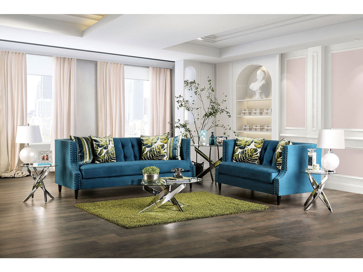 Azuletti Dark Teal/Apple Green Sofa & Loveseat by Furniture of America at Eve Furniture