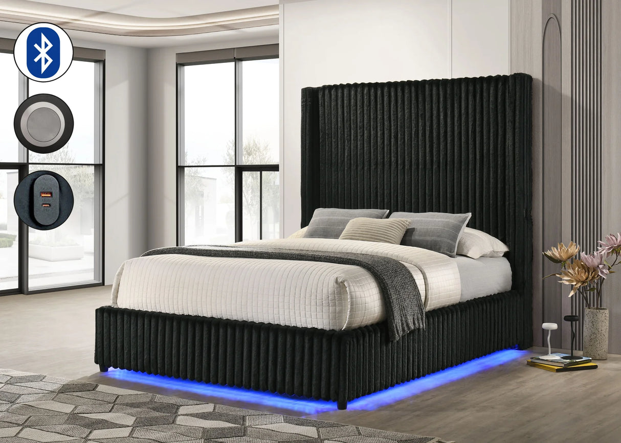 Melinda Black Premium Corduroy King Bed by New Era Innovations at Eve Furniture