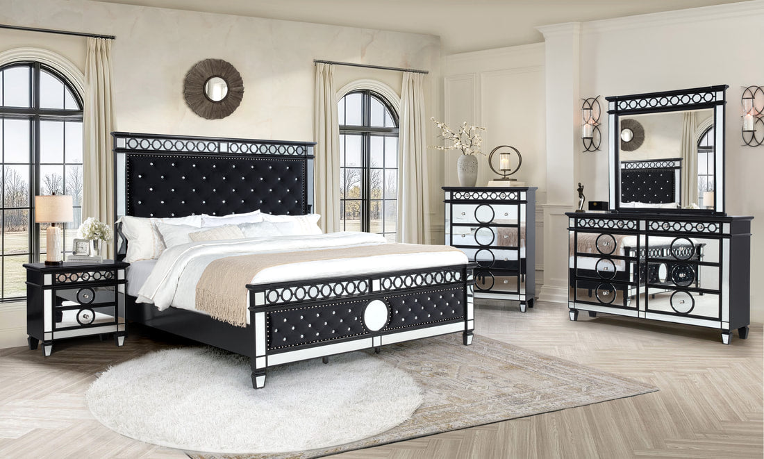 Linz Black Velvet Bedroom Set by Happy Homes at Eve Furniture