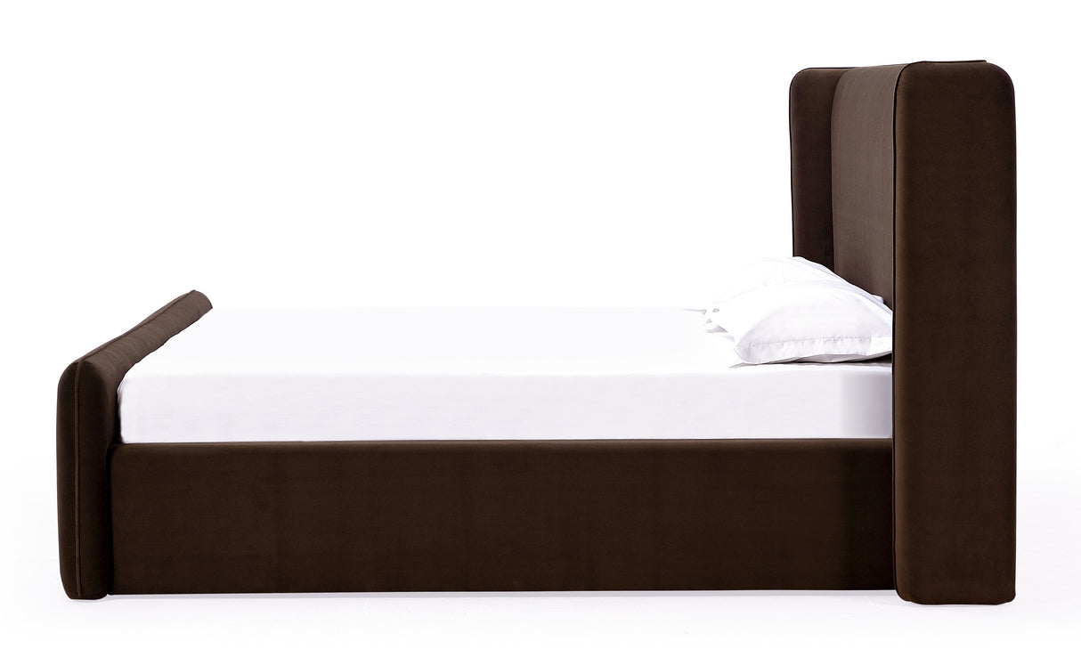 Bacall Velvet Queen Upholstered Wingback Platform Bed in Cola by Modus Furniture at Eve Furniture