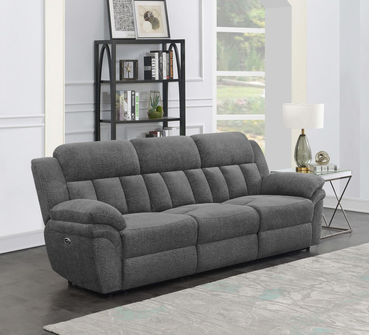 Bahrain Upholstered Motion Sofa Charcoal by Coaster at Eve Furniture