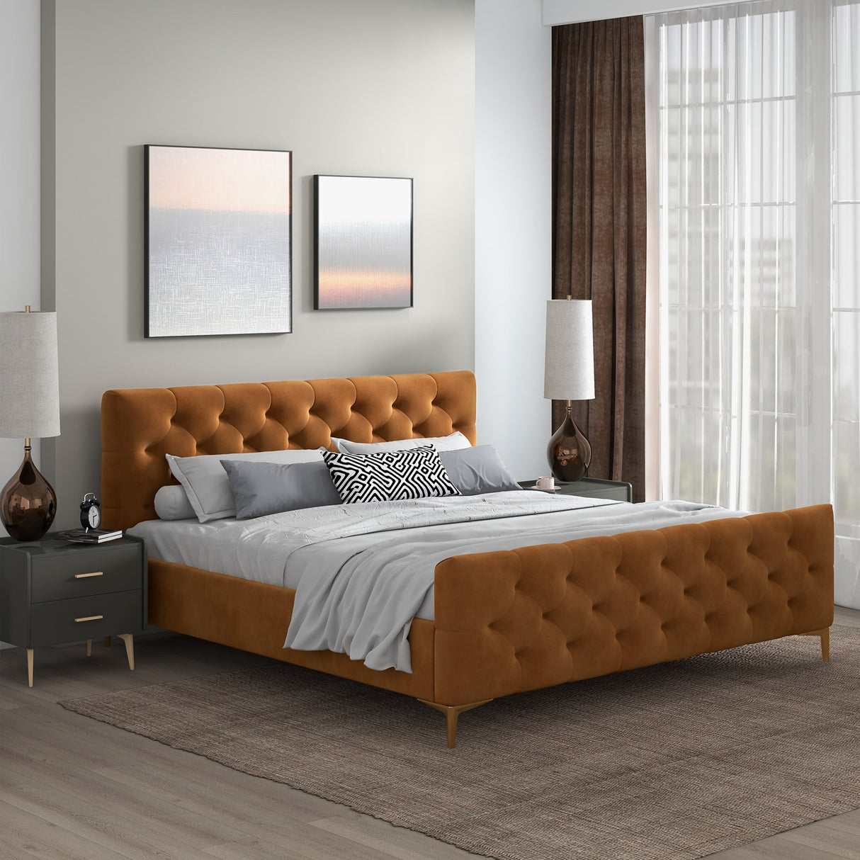 Bailey Cognac Velvet King Bed by Ashcroft Imports at Eve Furniture