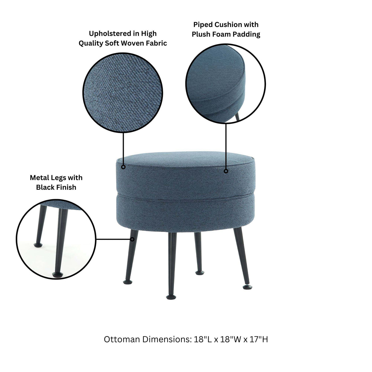 Bailey Ottoman in Blue with Black Feet by Manhattan Comfort at Eve Furniture