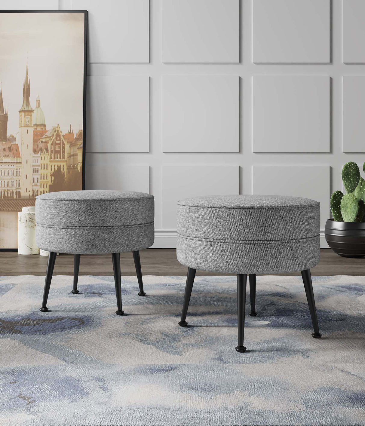 Bailey Ottoman in Grey with Black Feet (set of 2) by Manhattan Comfort at Eve Furniture