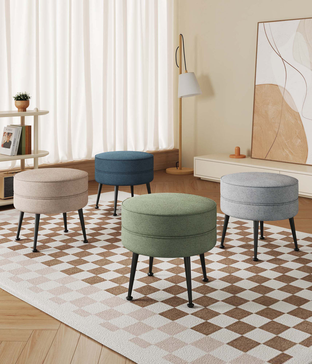 Bailey Ottoman in Multicolor with Black Feet (set of 4) by Manhattan Comfort at Eve Furniture