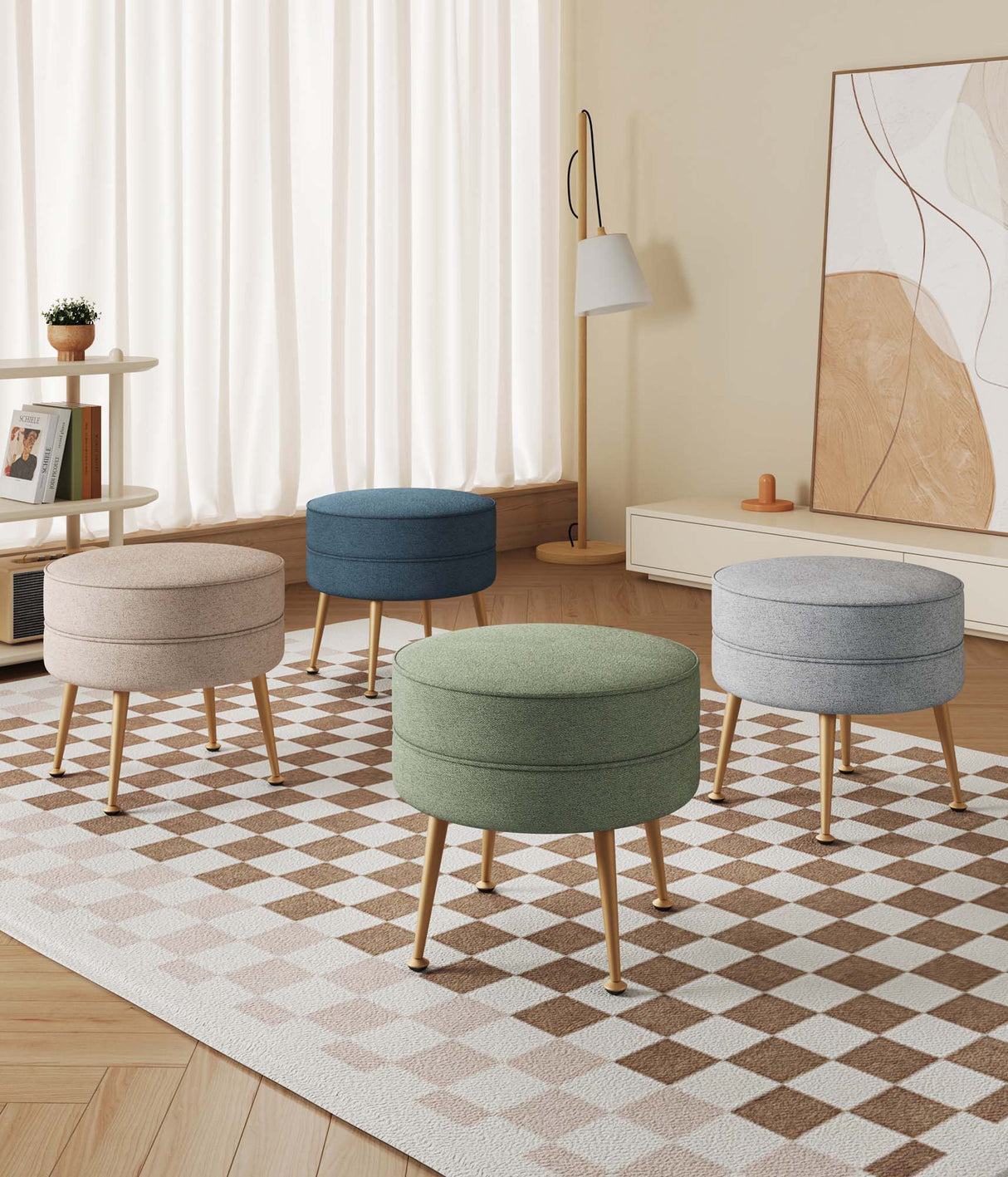 Bailey Ottoman in Multicolor with Gold Feet (set of 4) by Manhattan Comfort at Eve Furniture