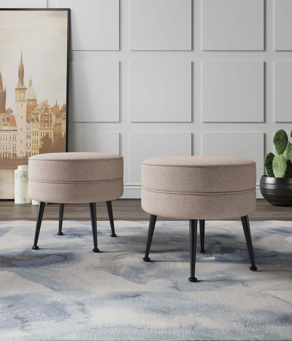 Bailey Ottoman in Oatmeal with Black Feet (set of 2) by Manhattan Comfort at Eve Furniture