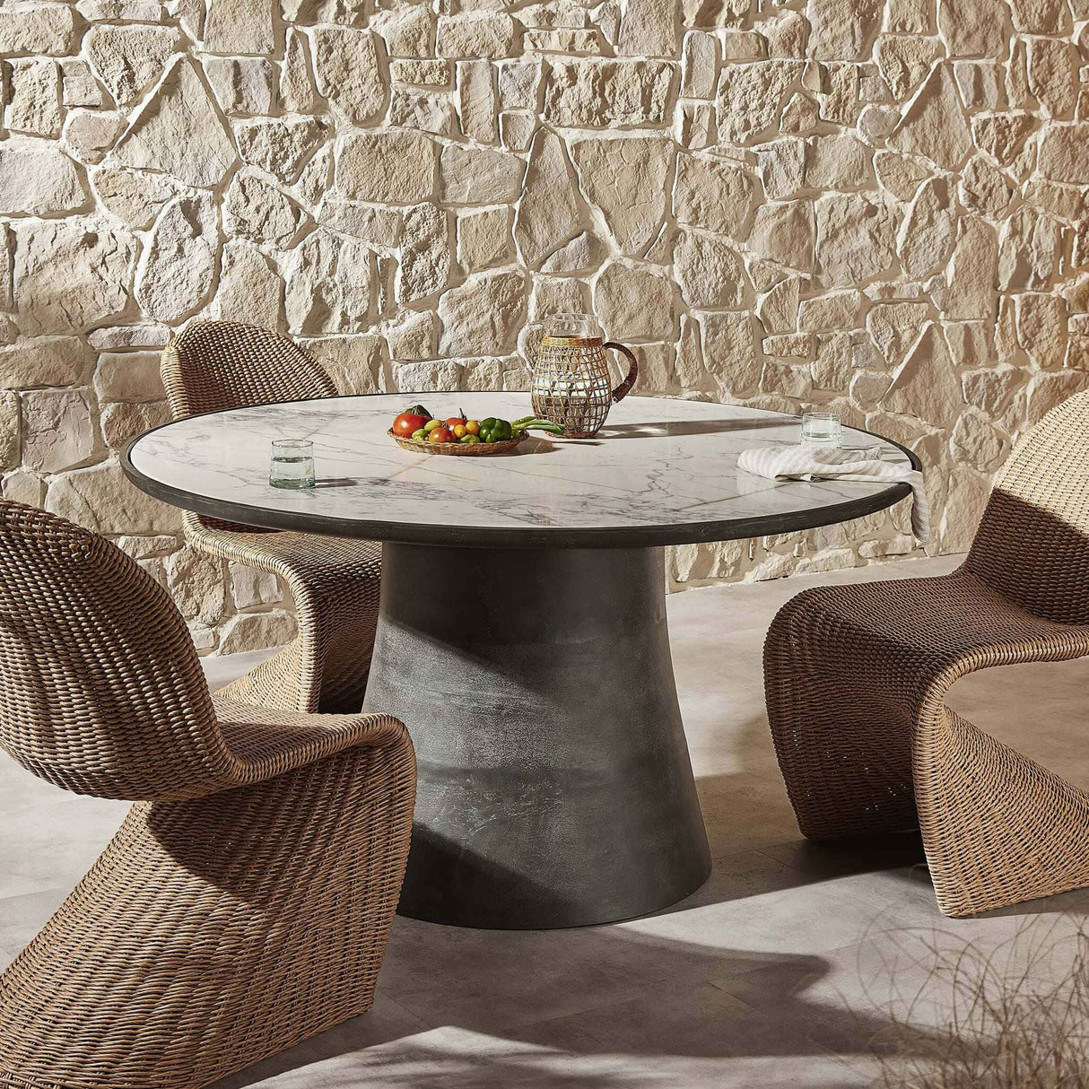 Balboa Outdoor Dining Table, Veined White Marble By Fourhands by Four Hands at Eve Furniture