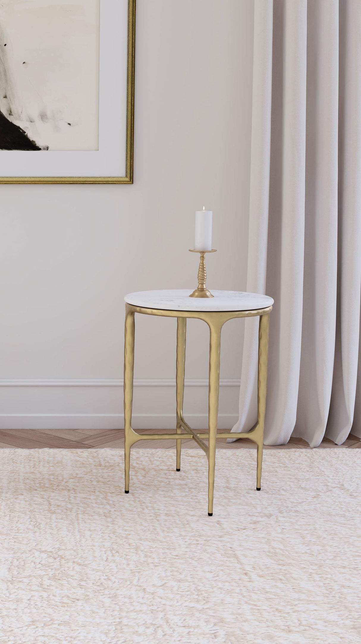 Baldwin White and Gold Round Marble Top Side Table by Coaster at Eve Furniture