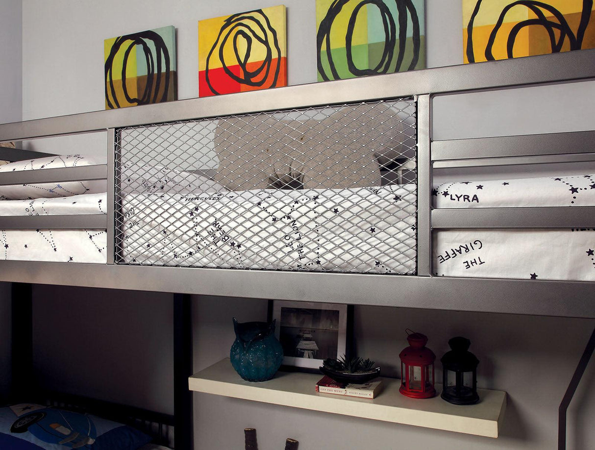 Ballarat Silver L-shaped Triple Twin Bunk Bed by Furniture of America at Eve Furniture