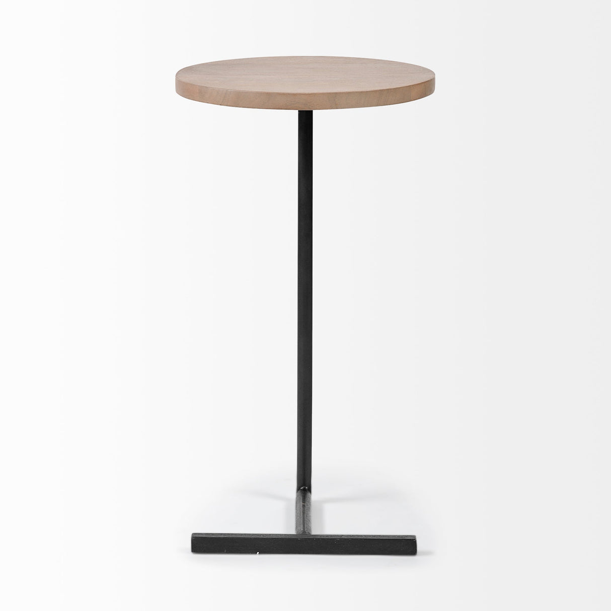 Ballatine Brown Wood Round Top w/ Black Metal Base Accent Table by Mercana at Eve Furniture