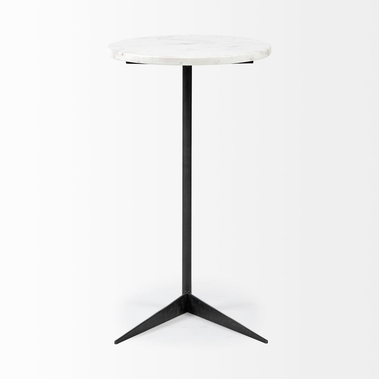 Ballatine II 15L x 15W x 27L White Marble Round Top White w/ Black Metal Base Accent Table by Mercana at Eve Furniture