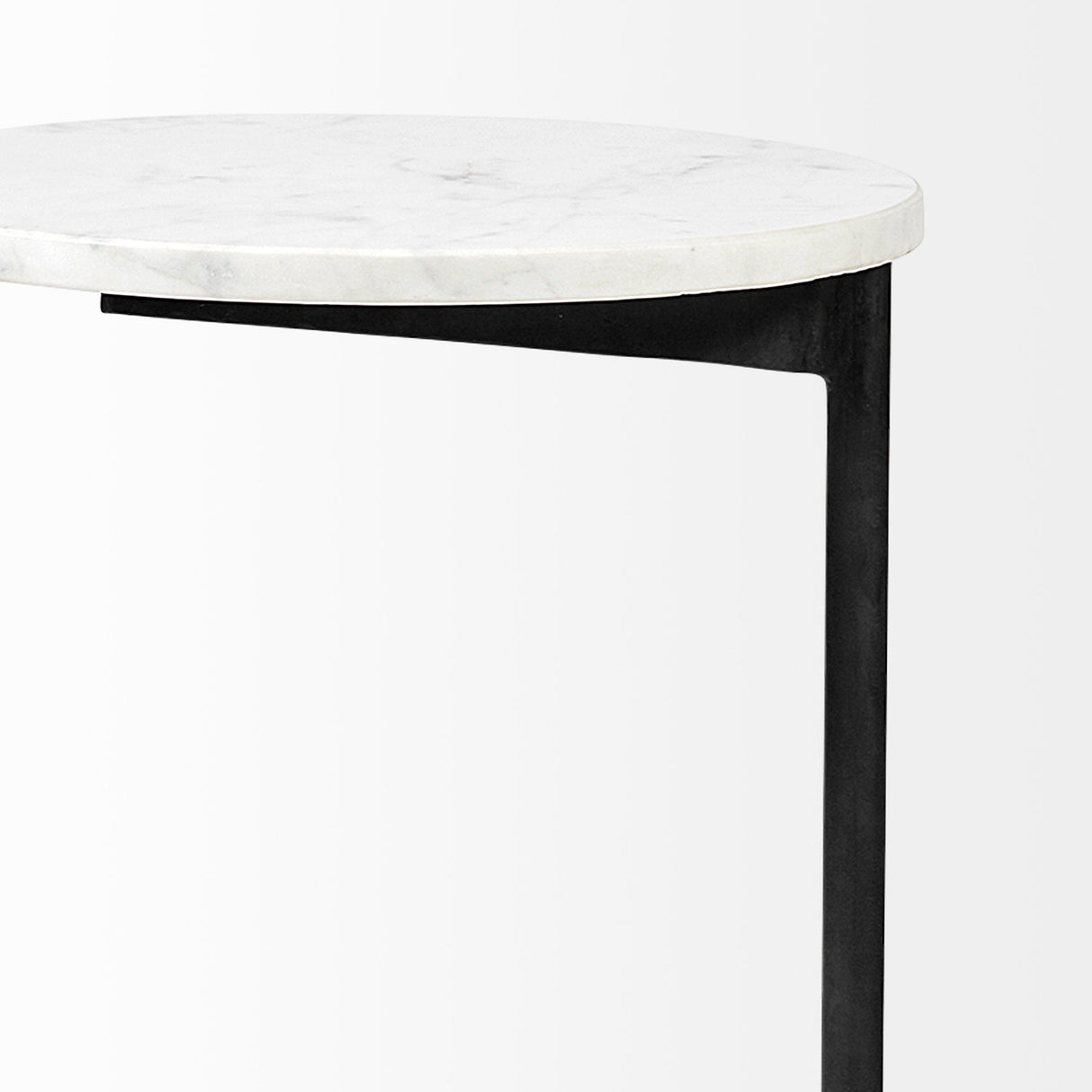 Ballatine II 15L x 15W x 27L White Marble Round Top White w/ Black Metal Base Accent Table by Mercana at Eve Furniture