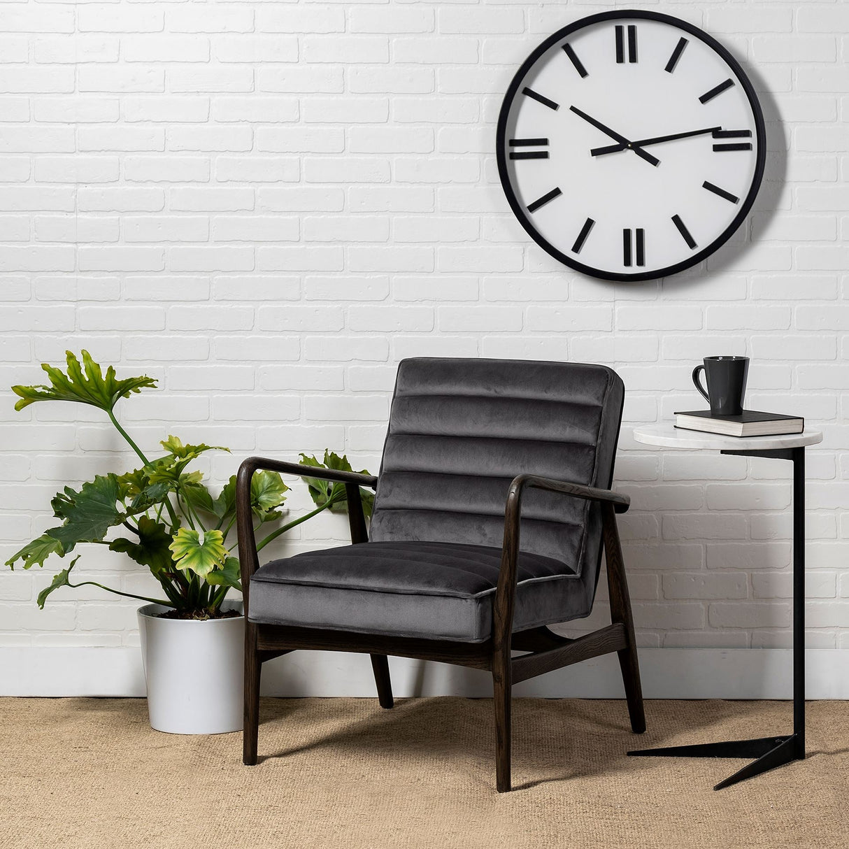 Ballatine II 15L x 15W x 27L White Marble Round Top White w/ Black Metal Base Accent Table by Mercana at Eve Furniture