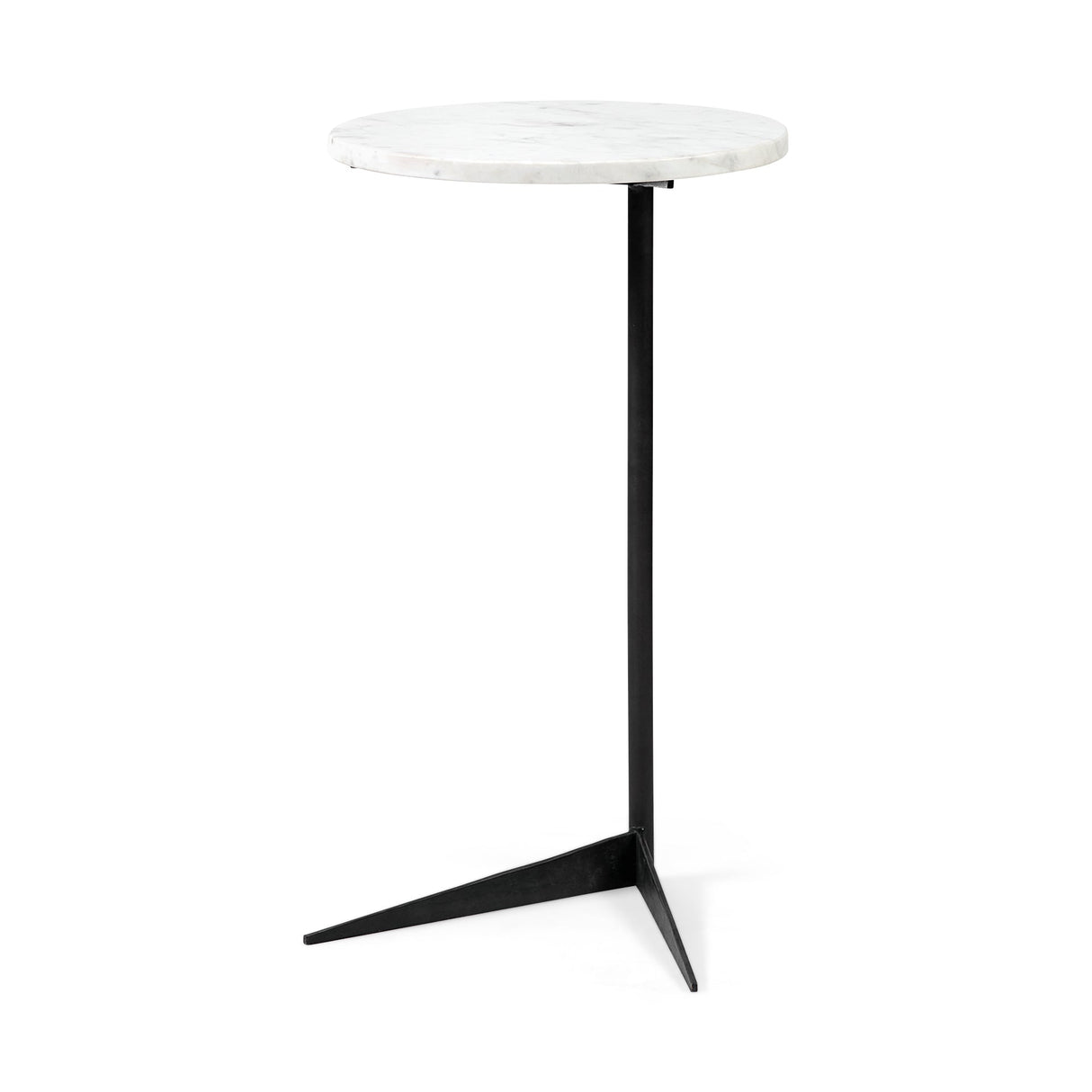 Ballatine II 15L x 15W x 27L White Marble Round Top White w/ Black Metal Base Accent Table by Mercana at Eve Furniture