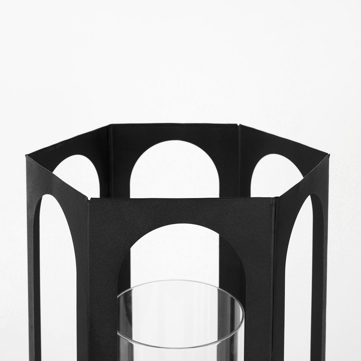 Balley Set of Two Matte Black Metal Hexagonal Candle Holder Lanterns by Mercana at Eve Furniture