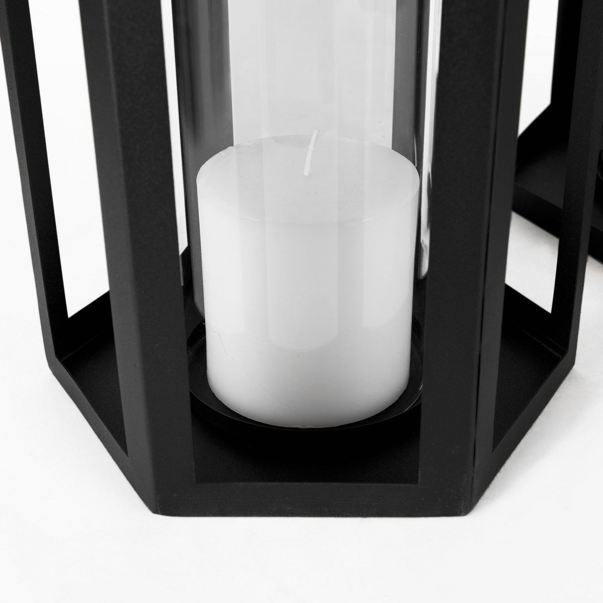 Balley Set of Two Matte Black Metal Hexagonal Candle Holder Lanterns by Mercana at Eve Furniture