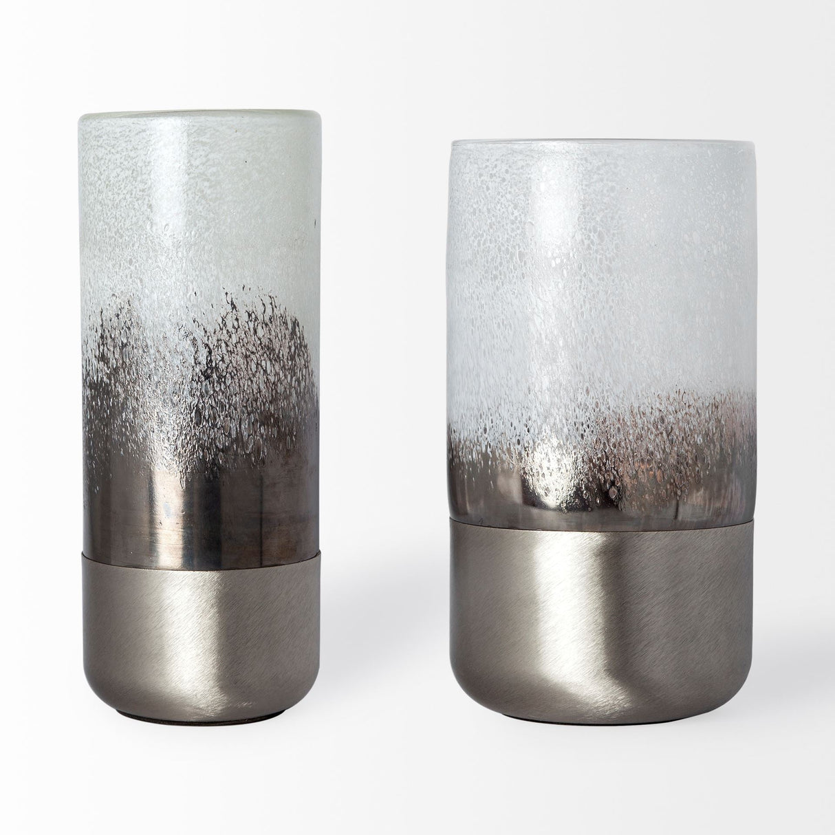 Baltic II Large White Brushed Silver Metal Bottom Glass Vase by Mercana at Eve Furniture