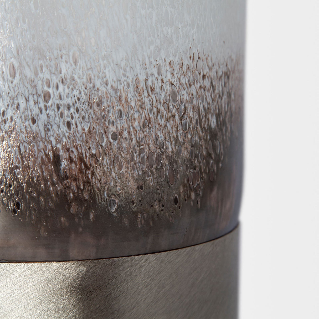 Baltic II Large White Brushed Silver Metal Bottom Glass Vase by Mercana at Eve Furniture