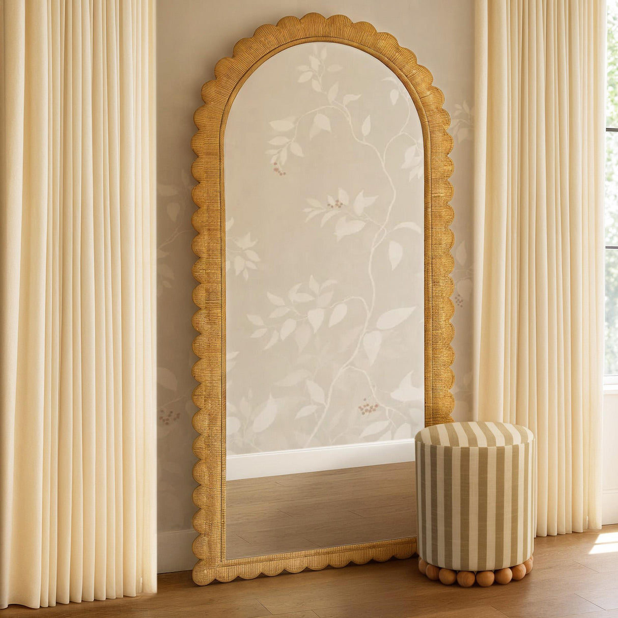 Bama 48" x 79" Jumbo Natural Rattan Arched Wall Mirror by TOV Furniture at Eve Furniture