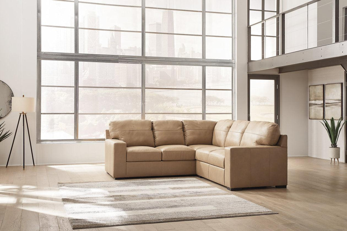 Bandon Toffee Leather 2-Piece Left Arm Facing LAF Sectional by Ashley at Eve Furniture
