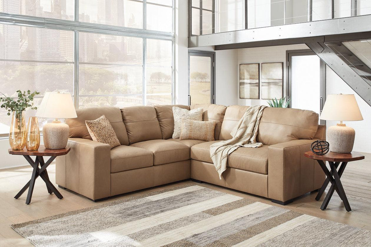 Bandon Toffee Leather 2-Piece Left Arm Facing LAF Sectional by Ashley at Eve Furniture