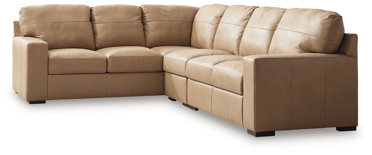 Bandon Toffee Leather 3-Piece Left Arm Facing Sectional by Ashley at Eve Furniture