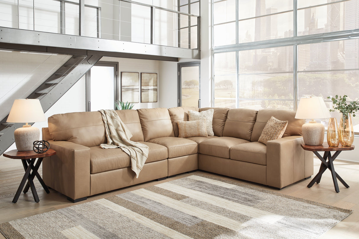 Bandon Toffee Leather 3-Piece Right Arm Facing RAF Sectional by Ashley at Eve Furniture