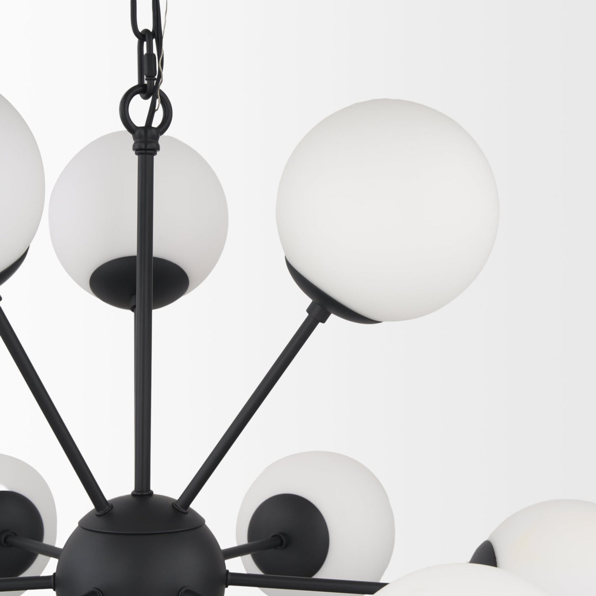 Barbara Matte Black Metal w/ Frosted Glass Globes 11-Light Chandelier by Mercana at Eve Furniture
