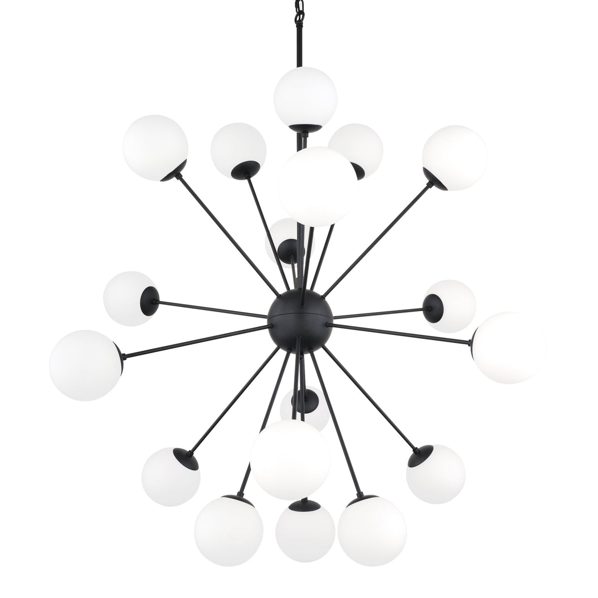 Barbara Matte Black Metal w/ Frosted Glass Globes 18-Light Chandelier by Mercana at Eve Furniture